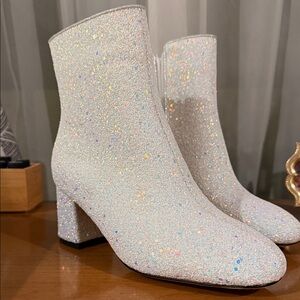Amazon Glitter Ankle Booties - White Sparkle